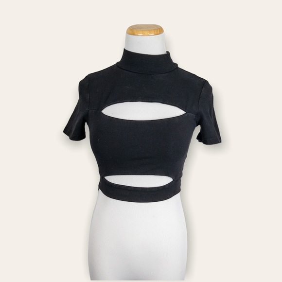 Tiger Mist Black Becca Cutout Mock Neck Crop Top - Size Small - Picture 2 of 12